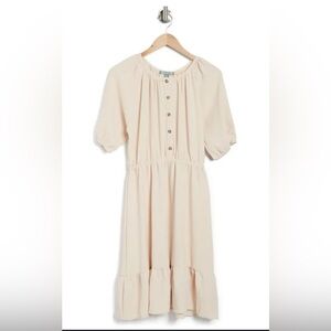 Good Luck Gem Cream Button-Up Dress L